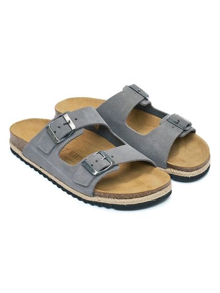 Mandel Skórzane klapki w kolorze szarym rozmiar: 40. Szare klapki damskie Mandel, bez wzorów, ze skóry, z otwartym noskiem, bez obcasa, bez zapięcia. Za 167.28 zł.