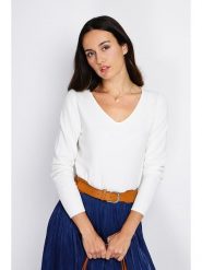 ASSUILI Sweter w kolorze białym rozmiar: 42. Białe swetry klasyczne damskie Assuili, z kaszmiru, bez kołnierzyka. Za 122.96 zł.