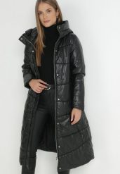 Czarna Kurtka za Kolano Pikowana Golni. Czarne kurtki damskie Born2be, na zimę, xl, bez wzorów, ze skóry. Za 169.99 zł.