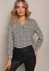 Czarno-Biała Bluzka z Wiskozy w Kratkę Zapinana na Guziki przy Dekolcie Aiha. Czarne bluzki damskie Renee, m, bez wzorów, z wiskozy, bez kołnierzyka, bez ramiączek. Za 49.99 zł.