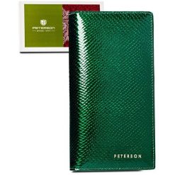 Portfel na magnes Peterson PTN 421431-DSL zielony. Zielone portfele damskie Peterson, bez wzorów, ze skóry. Za 139.99 zł.