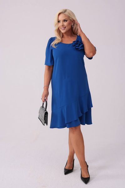 Elegancka szafirowa sukienka Evelyn na wesele PLUS SIZE XXL JESIEŃ. Niebieskie sukienki damskie Moda Size Plus Iwanek, z aplikacjami, z elastanu, eleganckie, bez ramiączek. Za 289.90 zł.