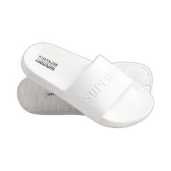 Damskie klapki basenowe z logo Superdry Code. Białe klapki damskie Superdry, bez wzorów, z materiału, bez obcasa, bez zapięcia. Za 145.60 zł.
