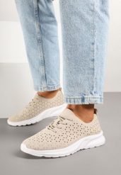 Beżowe Sneakersy z Ażurową Elastyczną Cholewką Feniosse. Brązowe obuwie sportowe damskie Born2be, z jeansu, bez zapięcia. Za 79.99 zł.