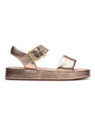 Clarks Skórzane sandały "Alda Strap" w kolorze złotym rozmiar: 38. Żółte sandały damskie Clarks, bez wzorów, z otwartym noskiem, bez obcasa, bez zapięcia. Za 173.99 zł.