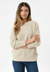 Prążkowana, luźna bluza B-MINK. Białe bluzy damskie Volcano, l, bez wzorów, z elastanu, bez kaptura. Za 149.99 zł.