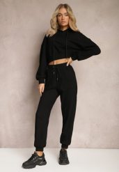 Czarny Komplet Dresowy ze Spodniami Joggerami i Bluzą z Kapturem Fomstia. Czarne bluzy damskie Renee, l, bez wzorów, z dresówki, z kapturem. Za 179.99 zł.