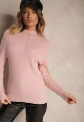 Jasnoróżowy Sweter Półgolf z Wełną w Prążki Ozdobiony Guzikami Tinnelisse. Czerwone swetry klasyczne damskie Renee, s, z jeansu, bez kołnierzyka. Za 84.99 zł.