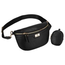 Saszetka damska ze skóry ekologicznej w czarnym kolorze Peterson PTN MIS-17. Czarne nerki i saszetki damskie Peterson, bez wzorów, ze skóry ekologicznej. Za 79.99 zł.