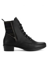 Rieker Trzewiki Y0700-01 Czarny. Czarne botki damskie Rieker, ze skóry, bez obcasa, na płaskiej podeszwie, bez zapięcia. Za 303.00 zł.