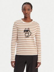 KARL LAGERFELD Bluzka A1W17137 Beżowy Regular Fit. Brązowe bluzki damskie KARL LAGERFELD, xxl, bez wzorów, z bawełny, bez kołnierzyka, bez ramiączek. Za 529.99 zł.