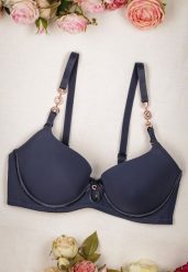 Granatowy Biustonosz Full Cup z Metalowymi Ozdobami Fivie. Niebieskie biustonosze Renee, bez wzorów. Za 34.99 zł.