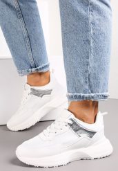 Białe Sznurowane Sneakersy z Dekoracyjnymi Wstawkami Ialul. Białe obuwie sportowe damskie Renee, bez zapięcia, trekkingowe. Za 109.99 zł.