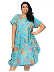 Aller Simplement Sukienka w kolorze turkusowym ze wzorem rozmiar: 50/52. Niebieskie sukienki damskie Aller Simplement, bez wzorów, z bawełny, klasyczne, bez ramiączek. Za 82.99 zł.