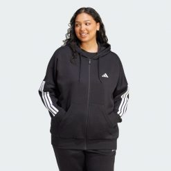 Bluza Essentials 3-Stripes Full-Zip Fleece Hoodie (Plus Size). Białe bluzy damskie Adidas, plus size, bez wzorów, z bawełny, z kapturem. Za 259.00 zł.