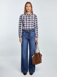 BIG STAR Koszula w kolorze kremowo-granatowym rozmiar: S. Brązowe koszule damskie Big Star, s, bez wzorów, retro, bez kołnierzyka, bez ramiączek. Za 129.99 zł.