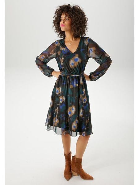 Aniston Sukienka w kolorze czarno-morsko-karmelowym rozmiar: 38. Czarne sukienki damskie Aniston, bez wzorów, bez ramiączek. Za 65.54 zł.