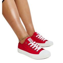 Czerwone damskie trampki Cross Jeans. Czerwone trampki damskie bez wzorów, z jeansu, bez zapięcia. Za 124.54 zł.