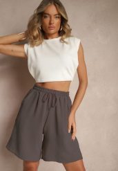Ciemnoszare Szorty z Bawełną High Waist Ozdobione Sznurkiem Talanisse. Szare szorty damskie Renee, z aplikacjami, z bawełny, z podwyższonym stanem. Za 39.99 zł.