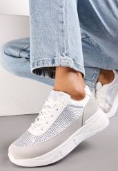 Srebrne Sneakersy z Drobnymi Cyrkoniami Hinekle. Białe obuwie sportowe damskie Renee, bez zapięcia. Za 59.99 zł.