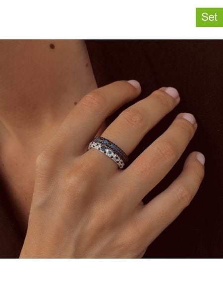 DI GIORGIO Srebrne pierścionki (2 szt.) z cyrkoniami rozmiar: 54. Niebieskie pierścionki damskie DI GIORGIO, z cyrkonią, srebrne. Za 267.29 zł.