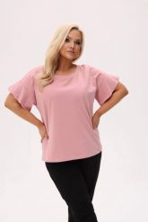 Basicowa bluzka Fala w kolorze pudrowego różu z falującym rękawem PLUS SIZE XXL OVERSIZE. Czerwone bluzki damskie Moda Size Plus Iwanek, l, bez wzorów, z bawełny, biznesowe, bez kołnierzyka, plus size, bez ramiączek. Za 149.90 zł.