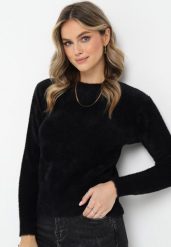 Czarny Puchaty Sweter Wełniany Helmintts. Czarne swetry klasyczne damskie Born2be, z tkaniny, bez kołnierzyka. Za 64.99 zł.