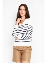 William de Faye Sweter w kolorze biało-granatowym rozmiar: 38. Białe swetry klasyczne damskie William de Faye, bez kołnierzyka. Za 104.99 zł.