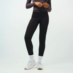 Legginsy sportowe damskie Domyos Powerful Pilates. Brązowe legginsy damskie DOMYOS, l, bez wzorów, z materiału, z podwyższonym stanem, na fitness i siłownię. Za 119.99 zł.