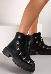 Czarne Traperki Venantia. Czarne trapery damskie Renee, z futra, za kostkę, bez zapięcia. Za 79.99 zł.