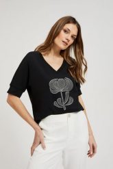 Bluza z dżetami czarna. Czarne bluzy damskie MOODO, bez wzorów, bez kaptura. W wyprzedaży za 44.99 zł.