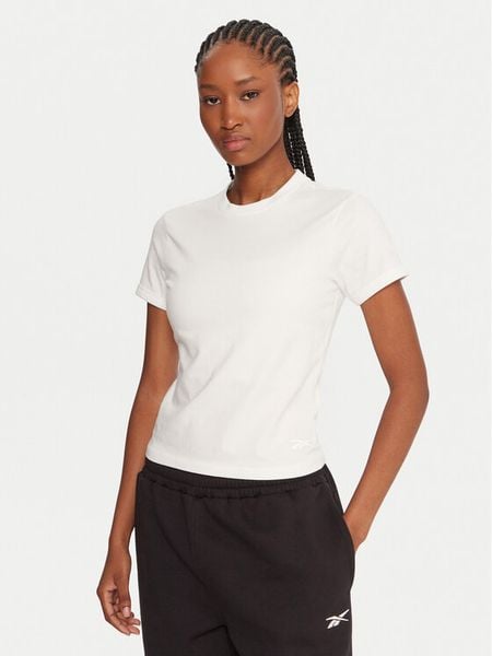 Reebok T-Shirt RK25309CCW Biały Slim Fit. Białe t-shirty damskie Reebok, m, bez wzorów, z bawełny, bez kołnierzyka. Za 59.99 zł.