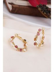 Pierres delicates Kolczyki-kreole w kolorze białym z perłami rozmiar: onesize. Różowe kolczyki damskie Pierres delicates, z agatem, z mosiądzu. Za 65.99 zł.