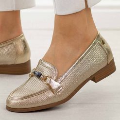 Złote półbuty damskie M.Daszyński 25113-8. Żółte półbuty damskie M.Daszyński, na jesień, bez wzorów, z materiału, bez obcasa, na płaskiej podeszwie, bez zapięcia. Za 179.00 zł.