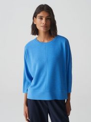 OPUS Bluzka w kolorze błękitnym rozmiar: 38. Niebieskie swetry klasyczne damskie Opus, bez kołnierzyka. Za 143.90 zł.