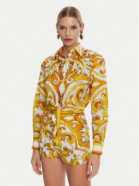 Dolce&Gabbana Koszula F5S65T FI5JK Żółty Regular Fit. Żółte koszule damskie Dolce&Gabbana, s, bez wzorów, z bawełny, bez kołnierzyka, bez ramiączek. Za 3,439.00 zł.