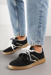 Czarne Sneakersy z Podwójnym Wiązaniem i Geometrycznym Wzorem Telanielia. Czarne obuwie sportowe damskie Born2be, z jeansu, bez zapięcia, trekkingowe. Za 89.99 zł.