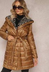 Brązowa Kurtka Kalonia. Brązowe kurtki damskie Renee, m, z aplikacjami, z materiału, bez kaptura. Za 299.99 zł.