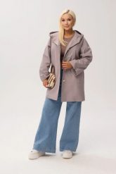 Przejściowy płaszcz damski Arlene o trapezowym kroju z kapturem w kolorze capuccino/taupe PLUS SIZE XXL OVERSIZE WIOSNA. Brązowe płaszcze damskie Moda Size Plus Iwanek, na jesień, l, bez wzorów, z jeansu, z kapturem. Za 389.90 zł.
