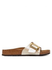 Birkenstock Klapki Catalina Cushion Buckle 1029393 Écru. Klapki damskie Birkenstock, bez wzorów, ze skóry, bez obcasa, bez zapięcia. Za 349.99 zł.