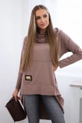 Bluza z długim tyłem i kapturem mocca. Bluzy damskie KESI, l, bez wzorów, z bawełny. Za 229.98 zł.