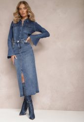 Niebieska Spódnica Maxi z Rozcięciem z Jeansu Vonuline. Niebieskie spódnice damskie Renee, l, bez wzorów, z jeansu, eleganckie, maxi. Za 119.99 zł.