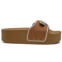 Klapki turystyczne damskie Scholl Pescura Moon Wedge. Brązowe klapki damskie Scholl, bez wzorów, z materiału, bez obcasa, na koturnie, bez zapięcia. Za 187.04 zł.