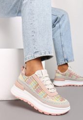 Różowe Sneakersy na Platformie Buffona. Czerwone obuwie sportowe damskie Renee, bez zapięcia. Za 99.99 zł.