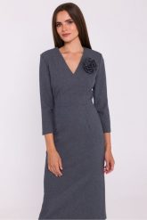 Elegancka sukienka ołówkowa z dekoltem V szara. Szare sukienki damskie Stylove, bez wzorów, z elastanu, eleganckie, bez ramiączek. Za 449.00 zł.