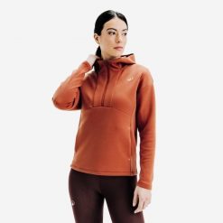 Bluza tenisowa damska z kapturem Soft na suwak. Brązowe bluzy damskie KUIKMA, m, bez wzorów, z materiału, z kapturem. Za 129.99 zł.