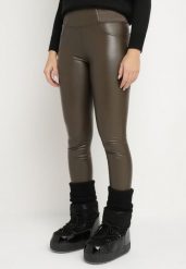 Brązowe Ocieplane Legginsy z Ekoskóry z Wysokim Stanem Feliora. Brązowe legginsy damskie Born2be, l, bez wzorów, z jeansu. Za 29.99 zł.