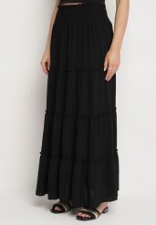 Czarna Spódnica o Rozkloszowanym Kroju z Falbankami i Gumką w Talii Dovinala. Czarne spódnice damskie Born2be, na co dzień, l, bez wzorów, eleganckie, maxi. Za 59.99 zł.