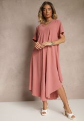 Różowa Sukienka z Bawełną o Rozkloszowanym Kroju Lilzedi. Czerwone sukienki damskie Renee, bez wzorów, z bawełny, eleganckie, bez ramiączek. W wyprzedaży za 63.99 zł.