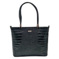 Shopperka skórzana SHE t458 czarna croco. Czarne torebki klasyczne damskie SHE, ze skóry, bez dodatków. Za 379.99 zł.